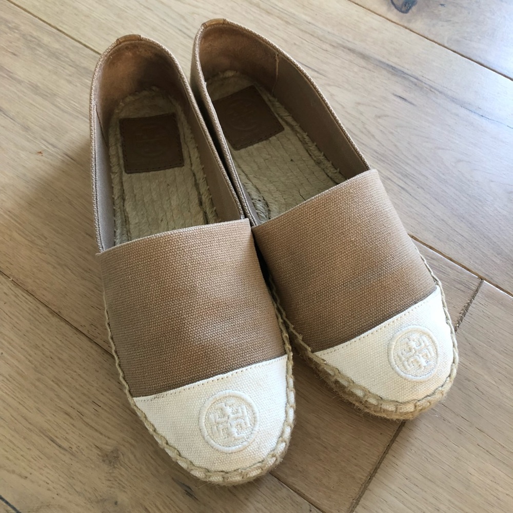 Tory Burch Beige and White Espadrilles Sz 36